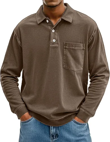 Vista 10 de Polo de manga larga para hombre, con solapa, casual, a la moda, vintage, ligero, para exteriores, negocios, golf, gimnasio, camisetas