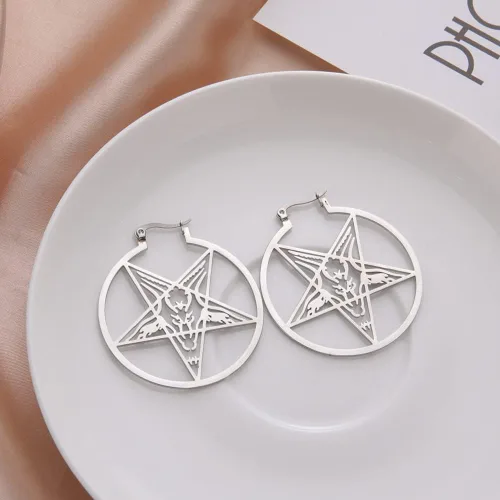 Vista 3 de LIKGREAT Aretes grandes de pentagrama para mujer, aretes de aro con hebilla de pentáculo, pendientes de Wiccan paganos, joyería de fiesta