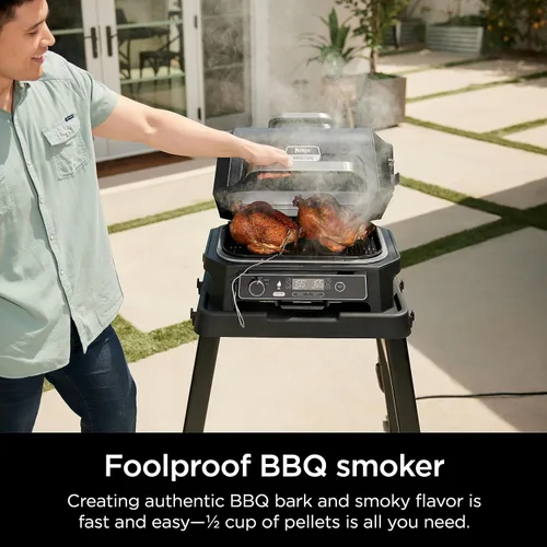 Vista 14 de Ninja Parrilla y ahumador Woodfire Pro XL para exteriores Parrilla 4 en 1, ahumador de barbacoa, freidora de aire y horneado Portátil