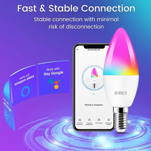 Vista 7 de OHLUX E12 Led Bulb, Smart Candelabra Led Light Bulbs 5W 40 Watt Equivalent, Color Changing Light Bulb RGB Compatible with Alexa Google Home, Candle