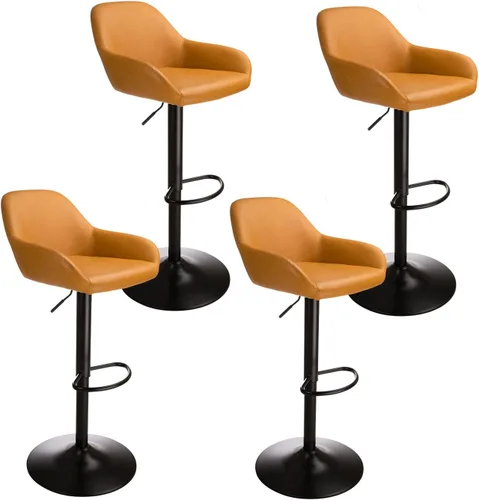 Vista 20 de Glitzhome Taburete de bar giratorio, taburetes de bar ajustables con soporte trasero y reposapiés, silla de bar tapizada de piel sintética