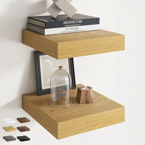 Vista 43 de Juego de 2 estantes flotantes de 16 pulgadas para pared, estantes de baño de grano de madera de 12 pulgadas de profundidad con soportes invisibles