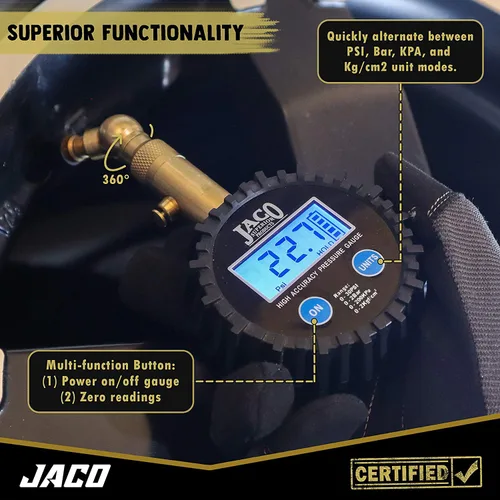 Vista 3 de JACO Elite - Medidor digital para neumáticos de baja presión, 30 PSI