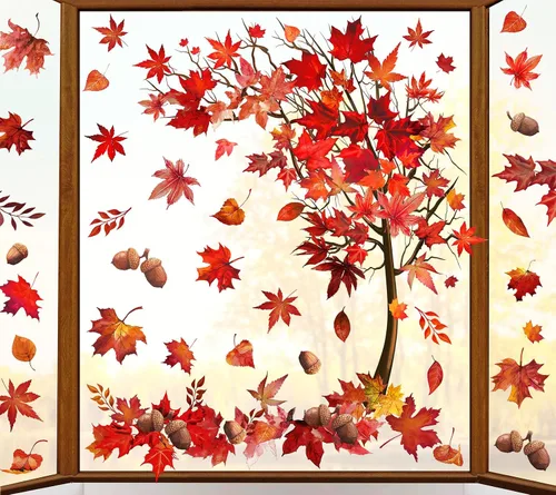 Vista 11 de Whaline 6 hojas de adhesivos para ventana del día de San Patricio - Grandes calcomanías de árbol de trébol en acuarela, decoración irlandesa doble