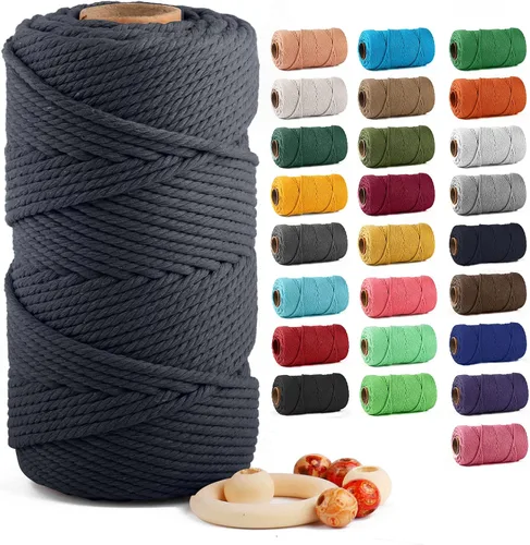 Vista 16 de ZUEXT Cordón de algodón para macramé de 4 mm x 500 m, ZUEXT Cordones trenzados naturales hechos a mano en verde manzana de 4 hebras, cuerda de lana