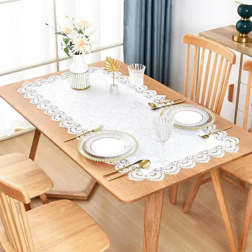 Vista 11 de Wolkemer Paquete de 2 manteles cuadrados pequeños de jacquard de encaje blanco elegante para decoración de mesa para el hogar, bufanda de tocador