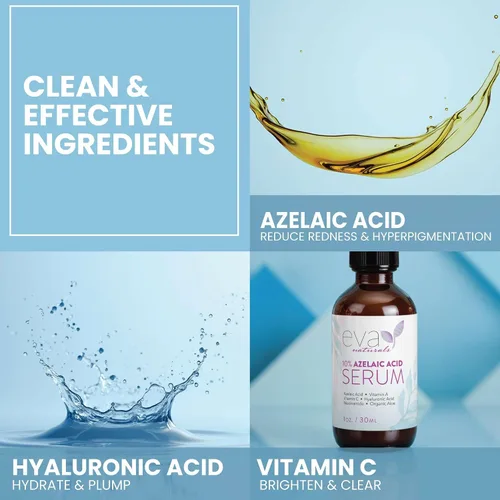 Vista 7 de Eva Naturals Suero para el cuidado de la piel de ácido azelaico para la cara, tratamiento facial con fórmula de niacinamida y ácido hialurónico