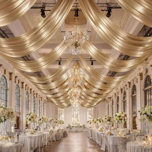 Vista 44 de Cortina de techo beige de 20 x 40 pies para bodas, 4 paneles sin arrugas, 40 pies de largo, cortinas drapeadas para bodas, cumpleaños y fiestas