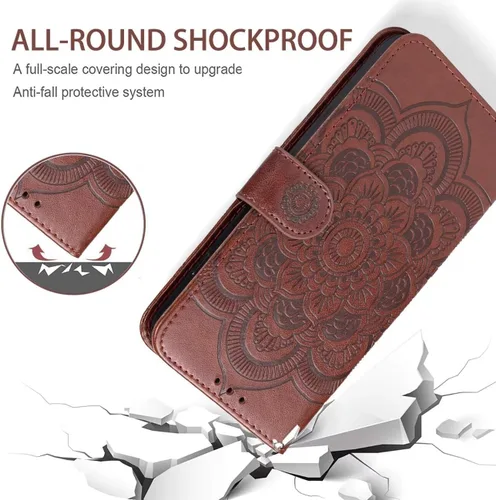 Vista 7 de Funda para iPhone XR, para Apple XR con protector de pantalla de vidrio templado, diseño de mandala en relieve, soporte para tarjeta de crédito