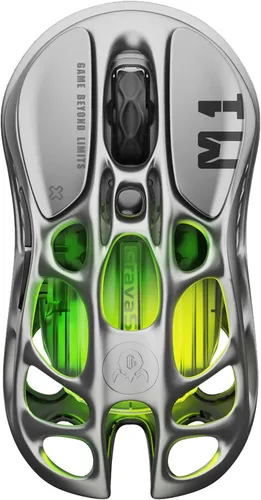 Vista 6 de GravaStar Mercury M1 Pro Gaming Mouse, aleación de magnesio ligera, 26,000 DPI, sensor PAW3395DM, 5 botones programables, soporte con cable/2.4