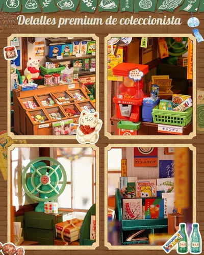 Vista 2 de Rolife Kit de rincón de libros, kit de casa de muñecas en miniatura para adultos, rompecabezas de madera 3D con temática de tienda general japonesa