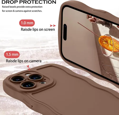 Vista 5 de YINLAI Funda diseñada para iPhone 15 Pro de 6.1 pulgadas, iPhone 15 Pro, funda de silicona suave, bonita forma de marco de onda rizada, delgada