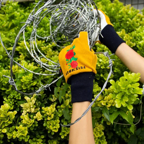 Vista 4 de Cactus Gloves, 2 Layers Leather Palm, Deerskin Back Women Gardening Gloves Amarillo y blanco