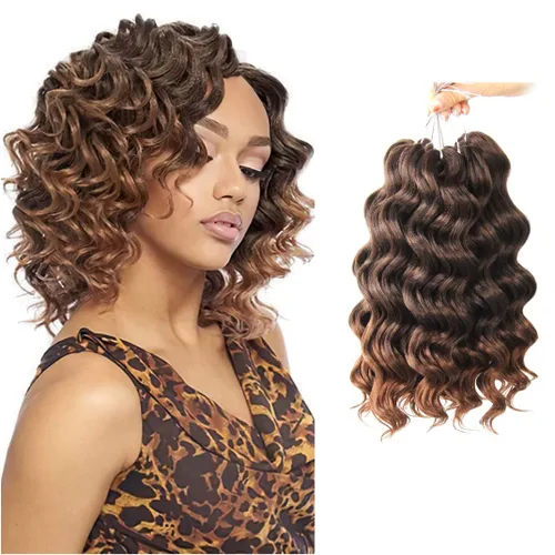 Vista 26 de Pelo de onda marina con trenzas de ganchillo, 6 pulgadas, 8 paquetes, trenzas rizadas suaves y profundas, extensiones de pelo sintético ondulado