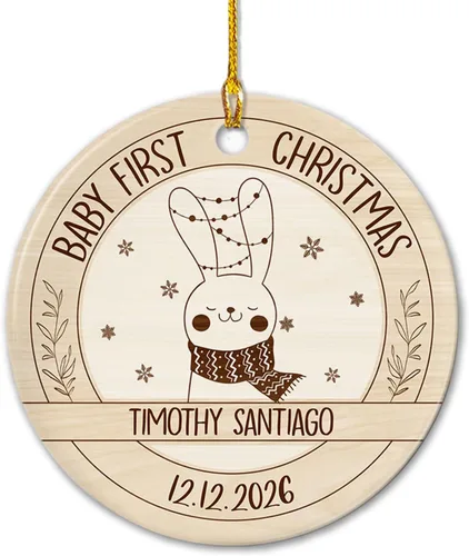 Vista 8 de Adornos de cerámica personalizados con texto en inglés «My First Christmas», bonito adorno de Navidad de gato para bebés, niños, primer recuerdo