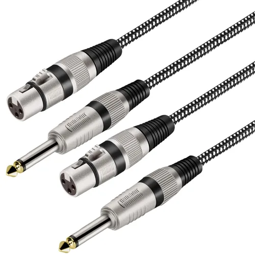 Vista 8 de Cable XLR hembra a 1/4 pulgada TS 3 pies, cable de micrófono de 3 pines XLR hembra de nailon trenzado a 6.35mm TS macho desequilibrado