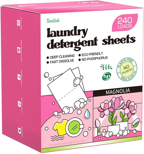 Vista 13 de Soulink Hojas de detergente para ropa con aroma a ropa recién lavada 240 cargas, tiras de detergente ecológicas para viajes y hogar - Sin envases
