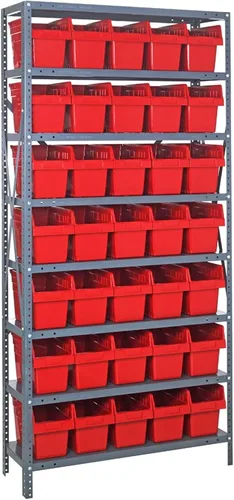 Vista 182 de Quantum QSBU-245BK Heavy Duty Shelving Unit with (7) Shelves and (24) QUS245 Black Bins for Garage Warehouse Storage Distribution 400 lb Load