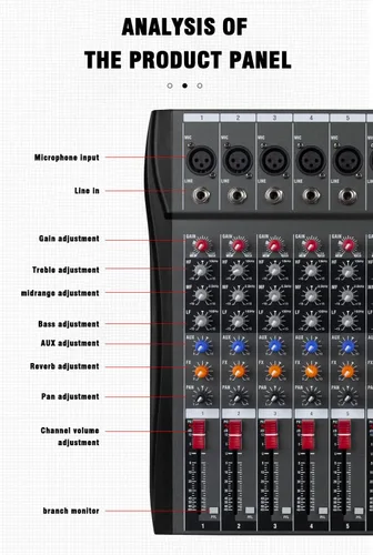 Vista 14 de CK-60 Mezclador profesional (6 canales) para grabación DJ Stage Karaoke Music Application w/USB Drive BT