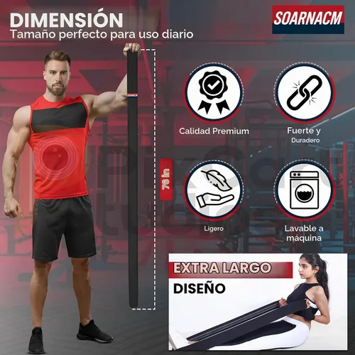 Vista 8 de 76-Inch Extended-Length Resistance Bands – Heavy-Duty Black Fabric Workout Bands for Strength, Mobility, Stretching & Full-Body Training – Durable