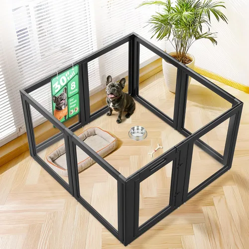 Vista 33 de FXW AuraSpace - Cerca acrílica para perros pequeños, para interiores, 24 pulgadas, 2 paneles, incluye 1 puerta y 1 panel, color negro