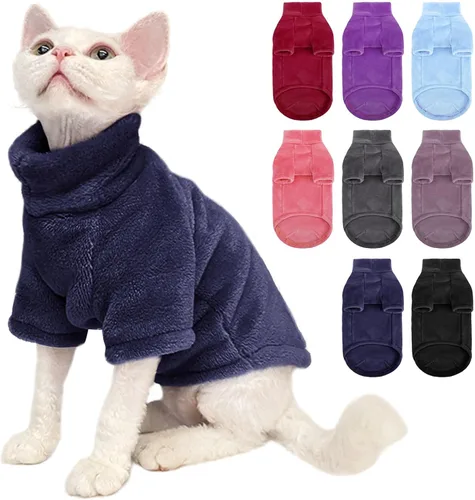 Vista 13 de Suéter Abrigo de Cuello de Tortuga para Gato, Ropa Sphynx Pijamas Solo para Gatos, Suéteres de Vellón Pullover para Gatitos con Mangas, Mono