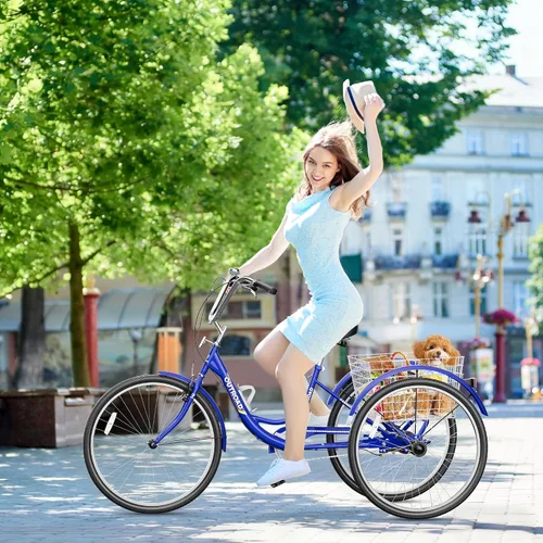 Vista 2 de Betterland Triciclo para adultos de 24/26 pulgadas, triciclo cómodo con canasta grande, bicicleta de crucero estable de 3 ruedas para compras