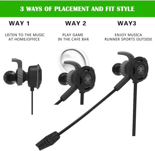 Vista 7 de Auriculares con cable para juegos con micrófono ajustable para PS4, computadora portátil, teléfono celular, auriculares DLAND E-Sport con bolsas