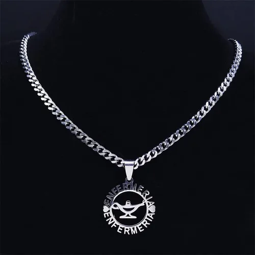 Vista 5 de Fashion Necklace 2022 Stainless Steel ENFERMERIA Balance Chain Necklaces WomenMen Silver Color Allah's Lamp Necklaces Jewelry Necklace