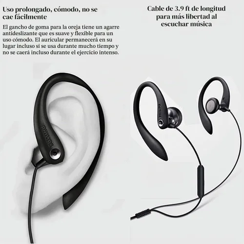 Vista 4 de PHILIPS Auriculares sobre la oreja deportivos con micrófono, auriculares para deporte, running y gimnasio Blanco