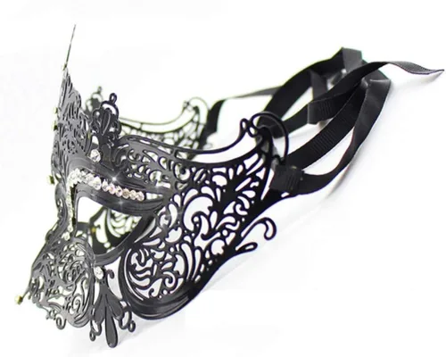Vista 3 de Leprato Máscara veneciana negra para mujer, máscara veneciana para Halloween, Mardi Gras, baile de graduación, fiesta de disfraces