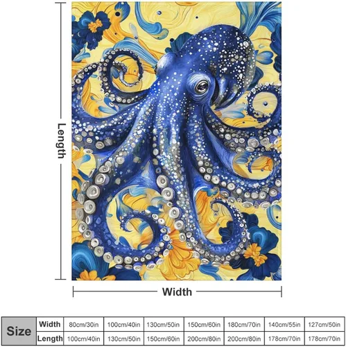 Vista 3 de Manta de Pulpo Regalos de Pulpo Oceánico Decoración de Pulpo Imágenes Manta de Tiro para Sofá Sillón Cama Sala de Estar Suave Cálida Acogedora