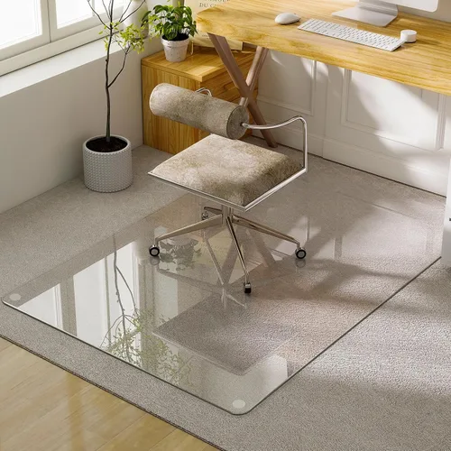 Vista 9 de GLSLAND Tapete de vidrio templado de 47 x 32 pulgadas para silla, protector de suelo resistente para alfombras y suelos duros, resistente a