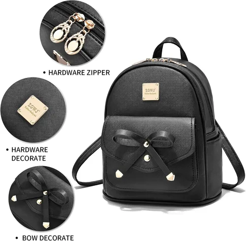 Vista 21 de ZGWJ Mini mochila de cuero con moño, mochila pequeña, linda mochila casual de viaje para niñas y mujeres, M, Mochilas tipo mochila