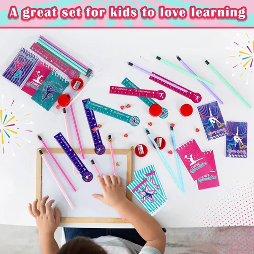 Vista 3 de Fulmoon 194 piezas de recuerdos de fiesta de gimnasia, mini bloc de notas, lápices lindos, marcadores divertidos, regla, sacapuntas, borradores