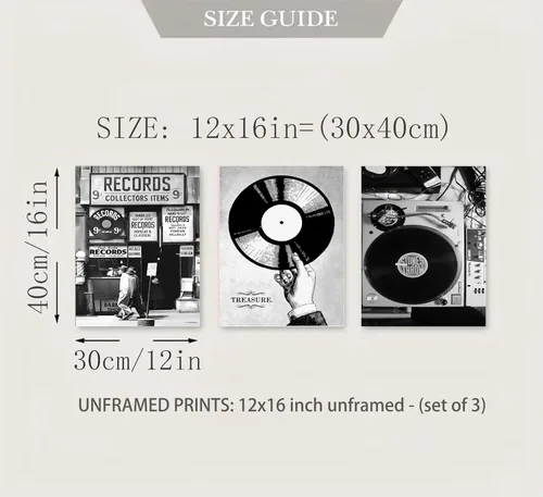 Vista 8 de Póster de música retro, 3 unidades, arte de pared, fotografía en blanco y negro, tienda de discos de vinilo preparados, pintura, pintura, decoración