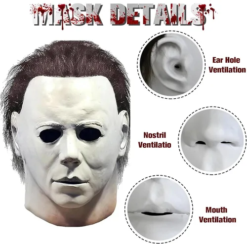Vista 2 de Halloween Horror Mask for Adults Men With Classic Knife Props Halloween Scary Mask for Cosplay