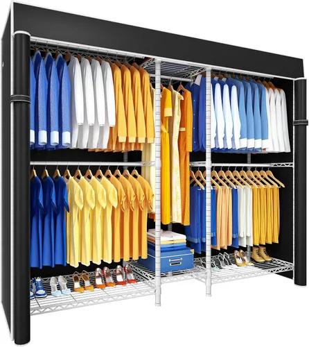 Vista 14 de Ulif E12C - Sistema organizador de armario resistente, perchero de ropa independiente, perchero ajustable para ropa de 71 pulgadas de ancho x 16