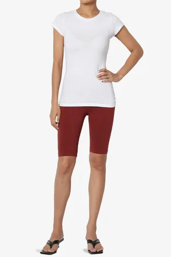 Vista 6 de TheMogan Leggings cortos básicos de algodón elástico para mujer, cintura alta, por encima de la rodilla, para mujer