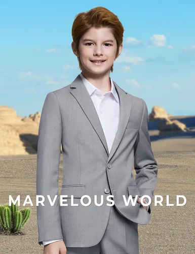 Vista 3 de Marvelous World - Conjunto de traje formal de corte entallado para niños, cintura ajustable