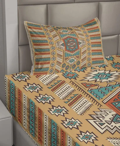 Vista 2 de Ambesonne Tribal Sheet Set, Secret Tribe Pattern in Bohemian Style, Fitted and Flat Sheet with Pillowcase Bedding Accent 3 Piece Set, Twin XL