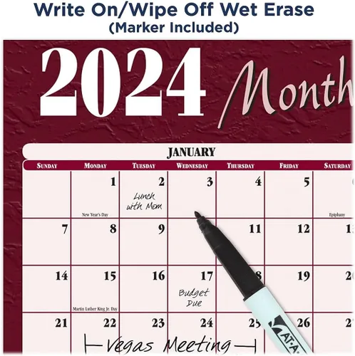 Vista 2 de AT-A-GLANCE® - Calendario anual horizontal reversible borrable de pared, 48 x 32 pulgadas, rojo, enero a diciembre de 2024, A152