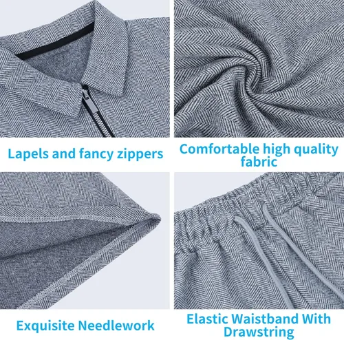 Vista 5 de Wangdo Conjunto deportivo de 2 piezas de camisa polo y pantalones cortos para hombre, trajes de verano casuales de manga corta con cremallera
