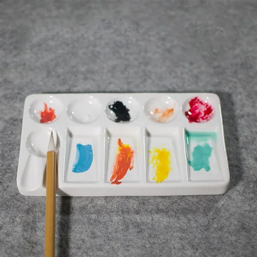 Vista 7 de White Ceramic Palette, Painting Tools for Chinese Painting Gouache, Oil Painting, Paint Tray
