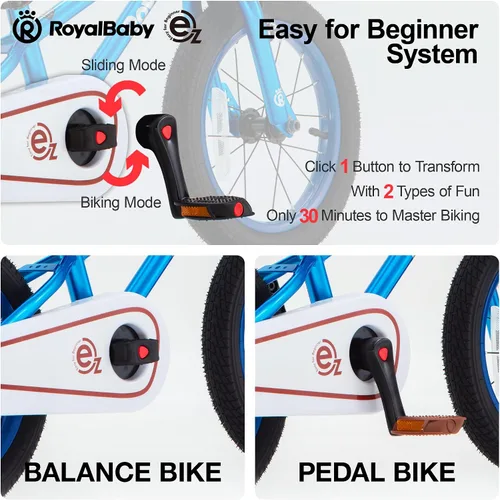 Vista 5 de RoyalBaby - Bicicleta para niños, Terra EZ, bicicleta convertible de equilibrio a pedal, 14, 16 y 18 pulgadas, fácil de aprender a equilibrar