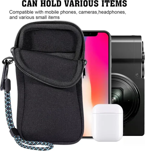 Vista 4 de Pwsap Calcetín para teléfono, bolsa de neopreno universal resistente a golpes e impactos con mosquetón y correa de cordón, funda para senderismo