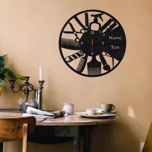 Vista 5 de Reloj de pared de madera con nombre único personalizado personalizado para salón de belleza, decoración de estudio de peluquería para peluquería