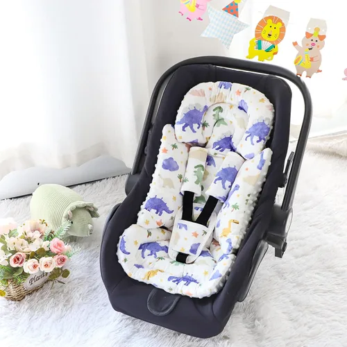 Vista 2 de Inserto de asiento de automóvil infantil con 3 fundas de correa, soporte de cabeza de asiento de automóvil suave para niñas bebés, tela de felpa