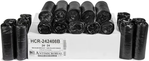 Vista 58 de Aluf Plastics Bolsas de basura de alta densidad, 10 galones, 4000 unidades, 6 micras (eq), 24 x 24 pulgadas, negras, para baño, oficina, industrial