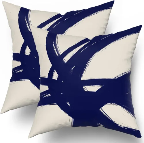 Vista 10 de Juego de 2 fundas de almohada de línea de arte abstracto negro y marrón de 16 x 16 pulgadas, juego de 2 fundas de almohada decorativas con estampado